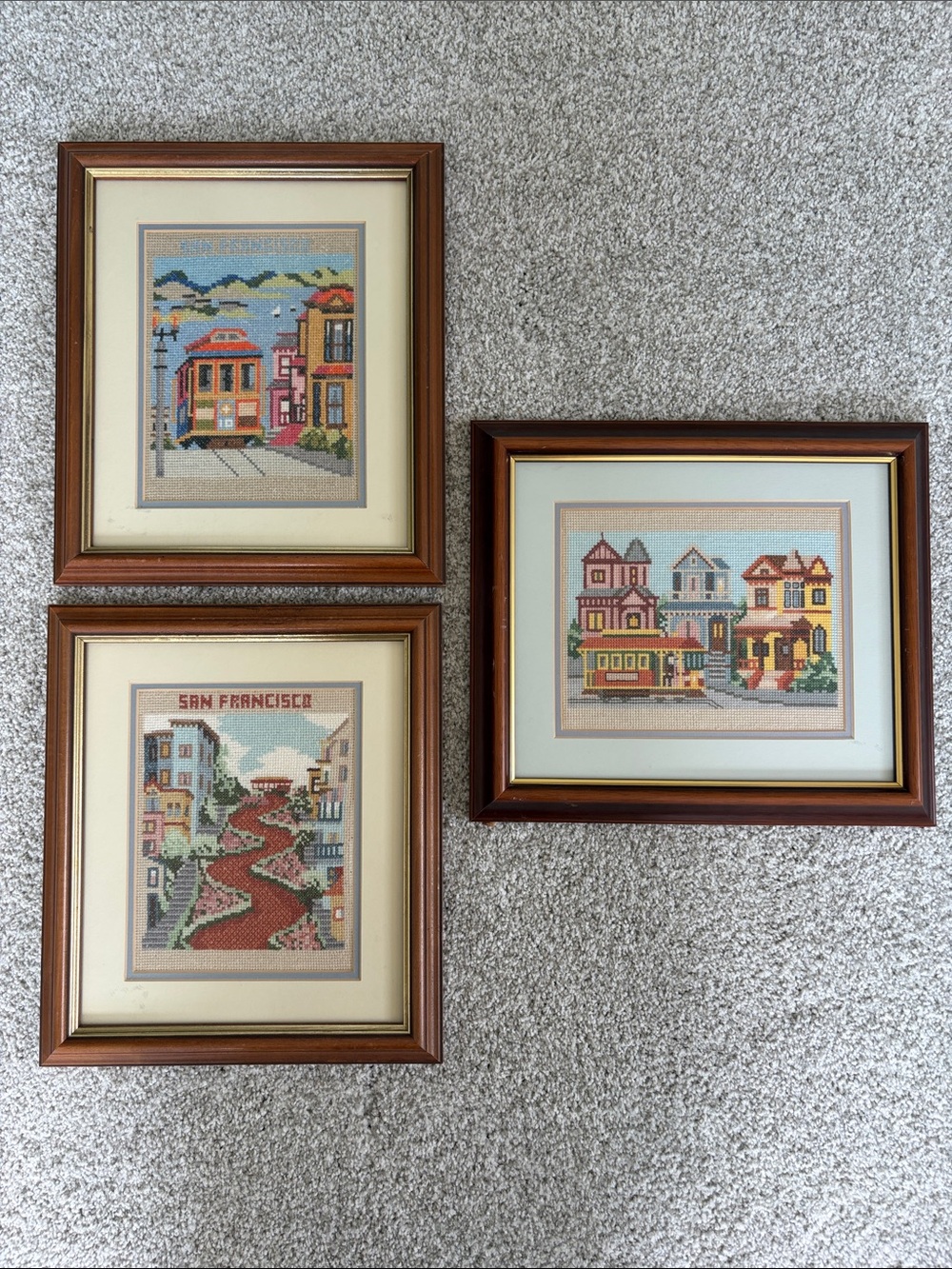 Framed San Francisco Cross-Stitch Art - Set of 3